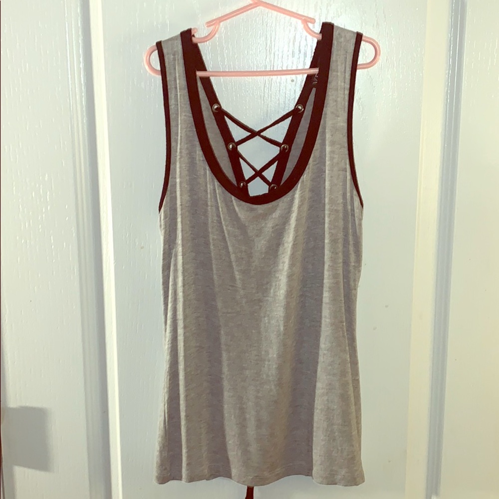 VENUS Gray/Black Tank Lace Up Back Size S